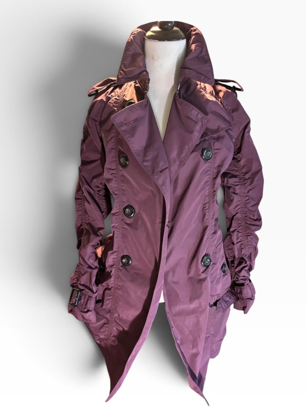 Burberry Plum Double-Breasted Trench Coat